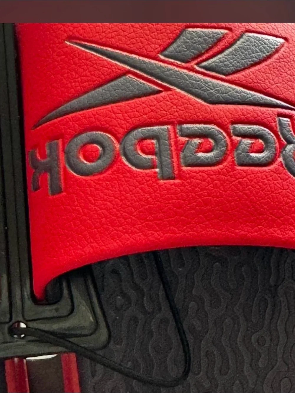 Reebok Red and Black Slide Sandals with Raised Logo